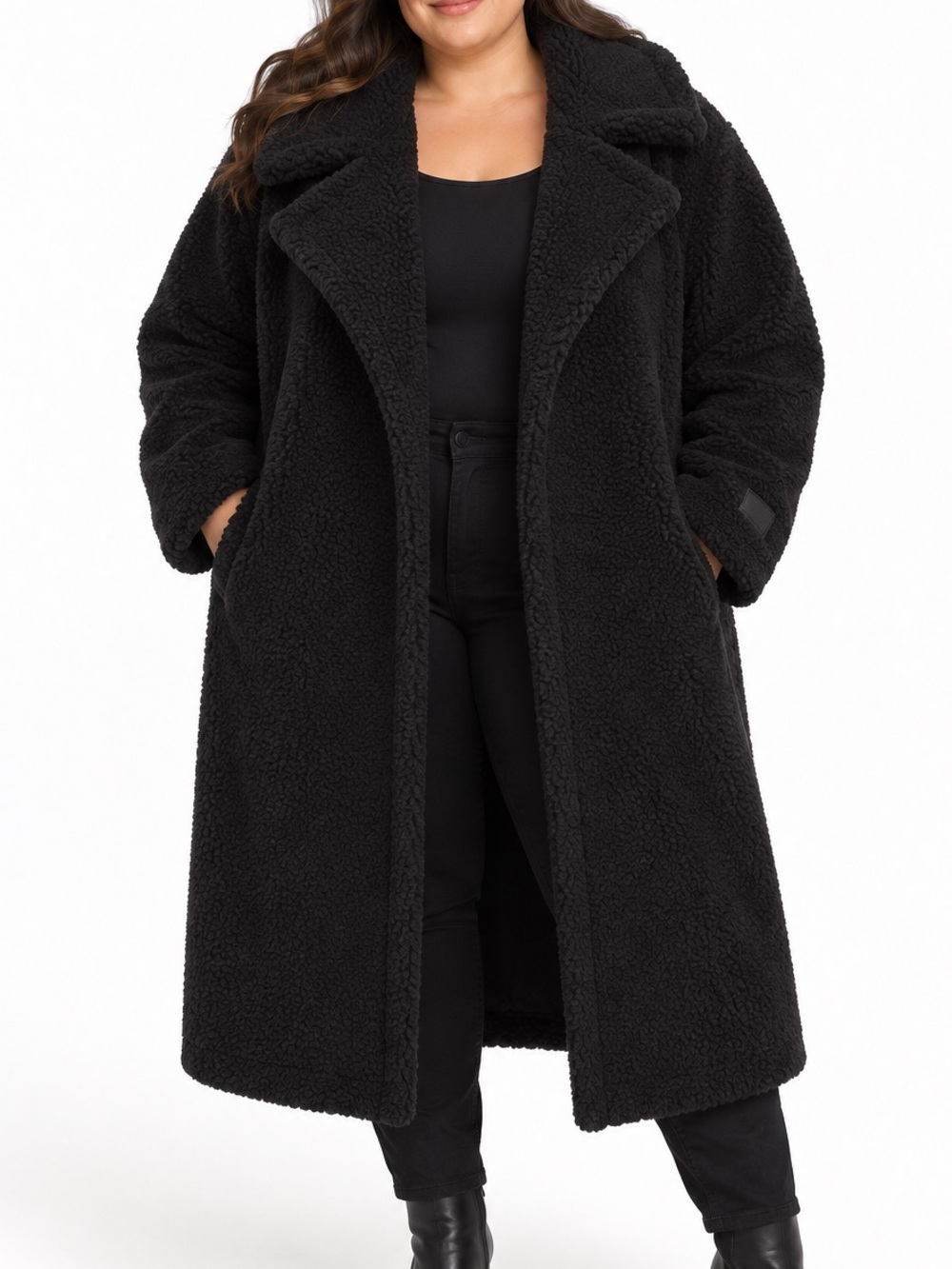 NWT Fabletics Teddy Long Coat Black Sherpa Relaxed Fit Plus Size 4X